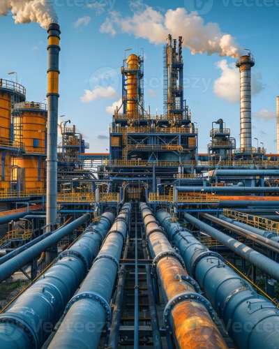 ai-generated-oil-refinery-and-pipes-in-the-morning-photo